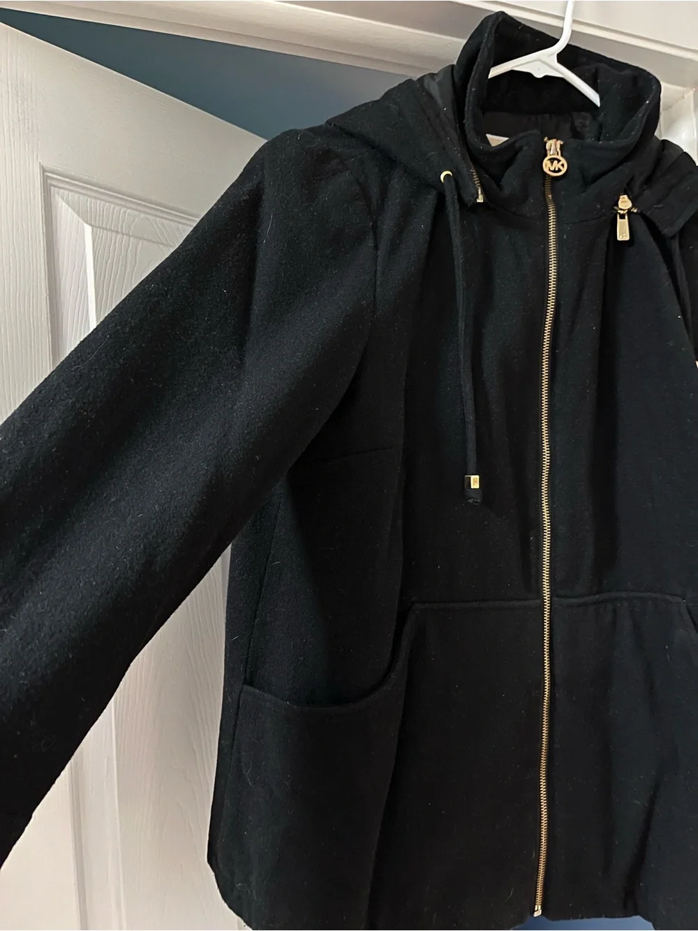 Michael Kors Black Hooded Wool-Blend Trench Coat